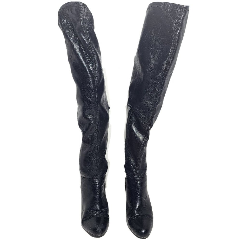 Chinese Laundry Sz 7.5M Womens Over The Knee Black Faux Leather Heeled Boots